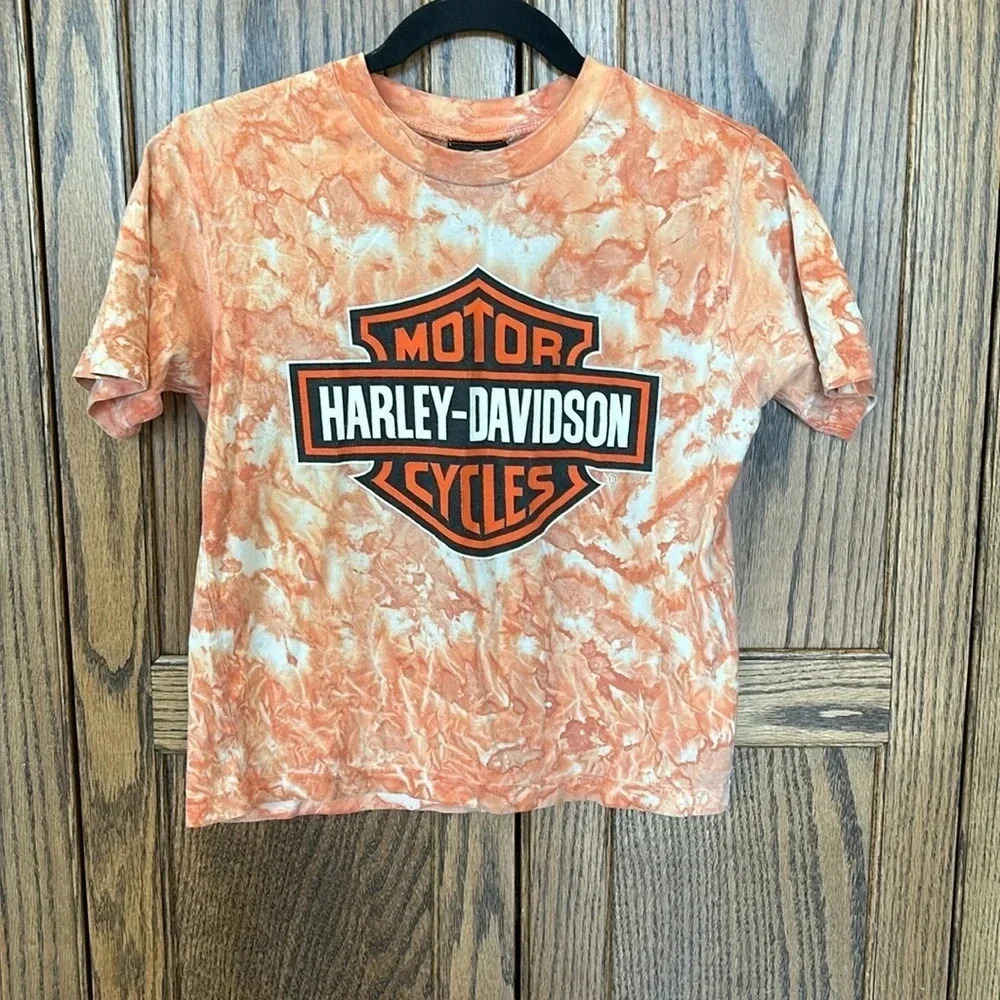 Harley Davidson | Tie Dye T Shirt Kids Youth Black and Orange Logo | youth small